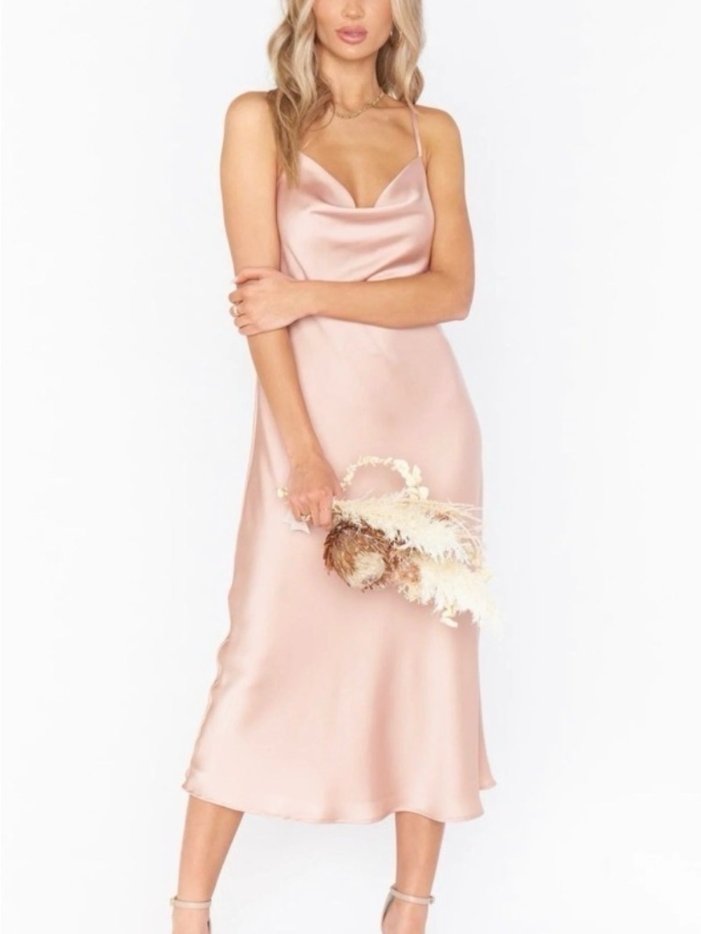 Satin Cowl Neck Slip Dress in Blush Pink